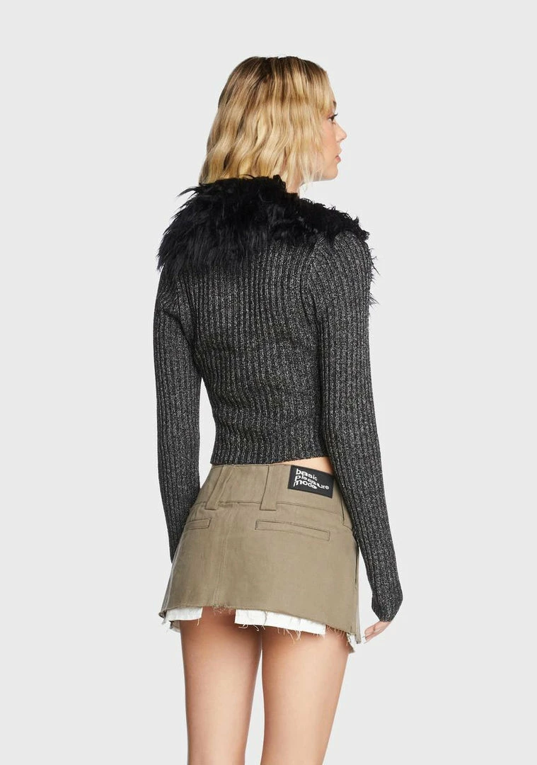 Buy π Pretty Garbage Tops Black Faux Fur Ribbed Knit Top β 6 Pretty Garbage Tops Black Faux Fur Ribbed Knit Top