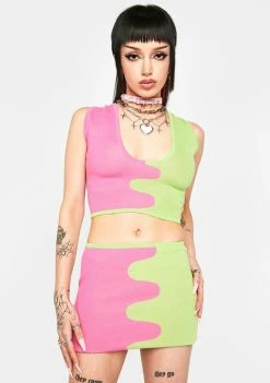 Another Girl Colorblock Wavy Knit Mini Skirt