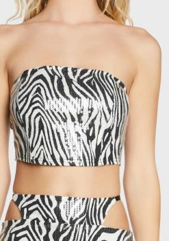 Pretty Garbage Zebra Sequin Tube Top Tops