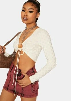 Pretty Garbage Checkered Drawstring Crop Top Tops