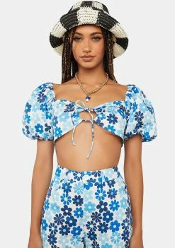 Another Girl Eco Floral Puff Sleeve Crop Top