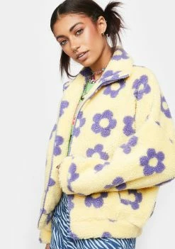Pretty Garbage Outerwear Floral Print Faux Shearling Jacket