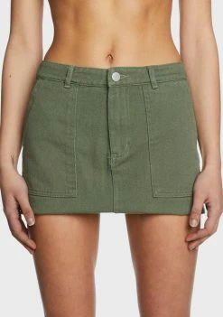 Pretty Garbage Olive Twill Cargo Mini Skirt