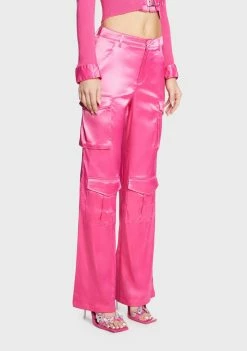 Pretty Garbage Pink Satin Cargo Pants Bottoms