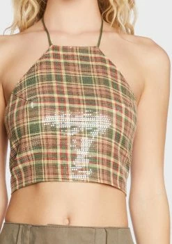 Pretty Garbage Sequin Plaid Halter Top