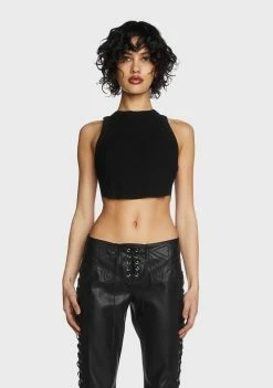 Pretty Garbage Black Racerback Crop Tank Top Tops