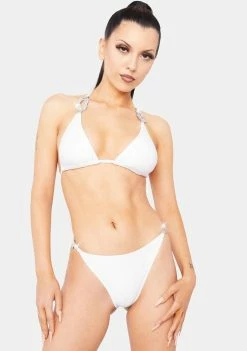 Hustler White Rhinestone Tanga Bikini Bottoms