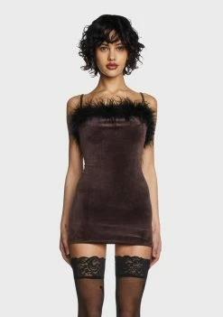 Pretty Garbage Brown Faux Fur Trim Mini Dress