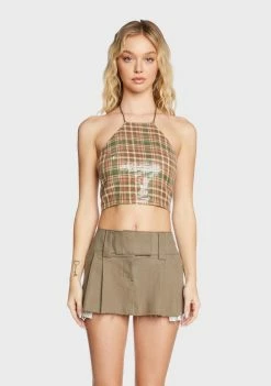 Pretty Garbage Sequin Plaid Halter Top