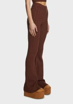 Pretty Garbage Brown Cable Knit Flare Pants Bottoms