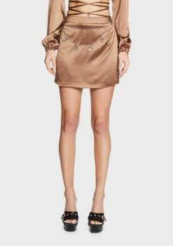 Pretty Garbage Brown Chain Satin Mini Skirt Bottoms