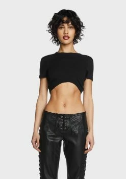 Pretty Garbage Curved Hem Ribbed Knit Top