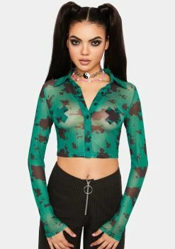 Pretty Garbage Cow Print Mesh Top Mesh Shirt
