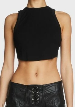 Pretty Garbage Black Racerback Crop Tank Top Tops