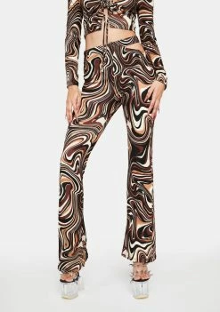 Pretty Garbage Swirl Print Peekaboo Flared Pants