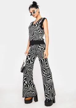 Another Girl Bottoms Swirl Knit Flare Pants