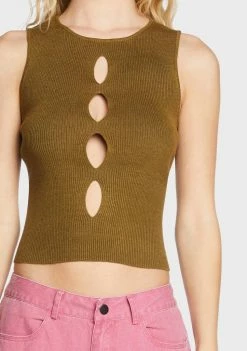 Pretty Garbage Tops Olive Cut Out Sleeveless Top