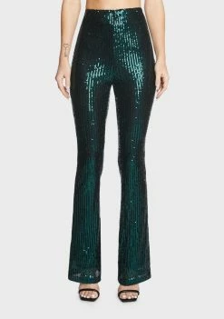 Pretty Garbage Bottoms Dark Green Sequin Flared Pants