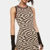 Pretty Garbage Checkered Print Sleeveless Sweater Mini Dress