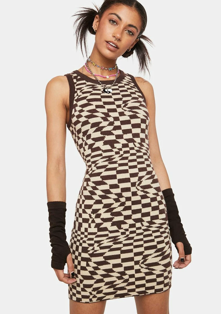 Coupon βοΈ Pretty Garbage Checkered Print Sleeveless Sweater Mini π Dress π 3 Pretty Garbage Checkered Print Sleeveless Sweater Mini Dress