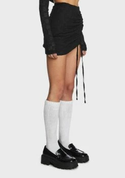 Pretty Garbage Lace Knit Ruched Mini Skirt Bottoms