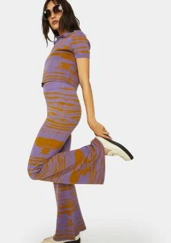Another Girl Lilac Abstract Knit Flare Pants