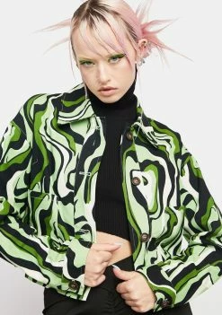 Another Girl Green Swirl Print Schacket Outerwear