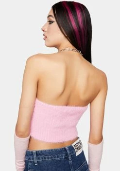 Pretty Garbage Pink Fuzzy Halter Top