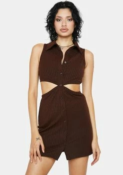 Pretty Garbage Dresses Mocha Cut Out Ribbed Mini Dress