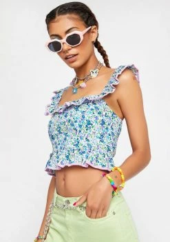 Another Girl Smocked Ditsy Crop Top