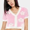 Pretty Garbage Knit Cardigans Pink Fuzzy Floral Sweater Top