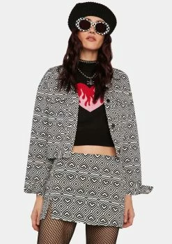 Another Girl Mono Heart Print Hipster Skirt Mini Skirt