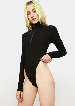 Pretty Garbage High Waist Ribbed Zip Bodysuit
