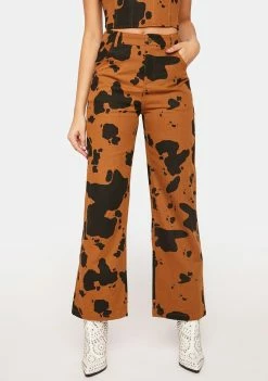 Pretty Garbage Cow Print Denim Pants High Waisted Jeans
