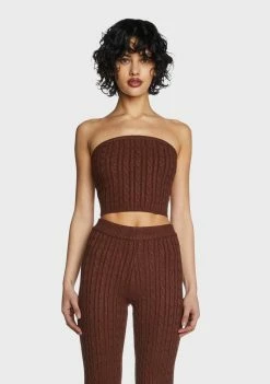 Pretty Garbage Brown Cable Knit Tube Top