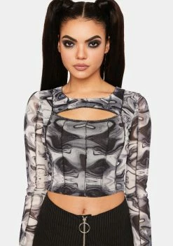 Pretty Garbage Tops Swirl Mesh Top