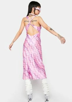 Another Girl Wavy Print Cross Back Midi Slip Dress