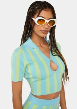 Flash Sale π Another Girl Keyhole Stripe Knit Polo Top π 8 Another Girl Keyhole Stripe Knit Polo Top