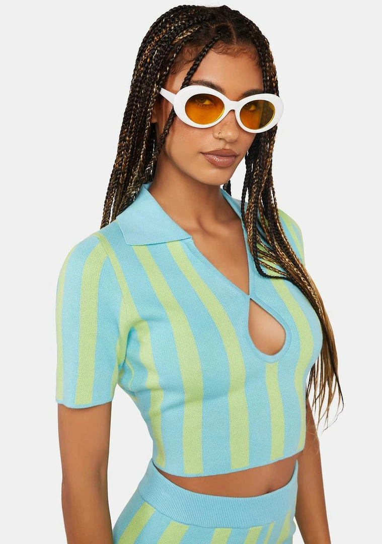 Flash Sale π Another Girl Keyhole Stripe Knit Polo Top π 5 Another Girl Keyhole Stripe Knit Polo Top