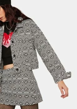 Another Girl Martha Mono Heart Print Crop Trucker Jacket Cropped Jacket