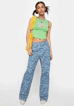 Pretty Garbage Zebra Print Wide Leg Jeans Trousers