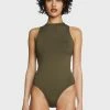 Pretty Garbage Tops Olive Round Neck Sleeveless Bodysuit