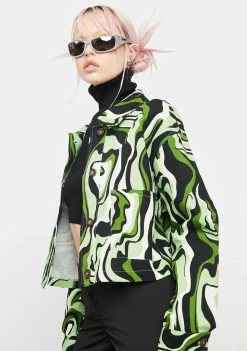 Another Girl Green Swirl Print Schacket Outerwear