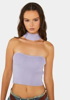 Pretty Garbage Tube Top Knit Choker Cropped Top