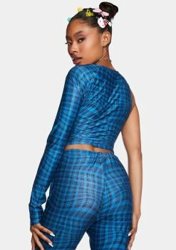 Another Girl Gene Wavy Check Crop Top Off The Shoulder Crop Top