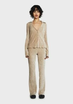 Pretty Garbage Beige Plisse Knit Flare Pants