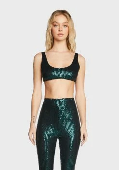 Pretty Garbage Dark Green Sequin Bra Top