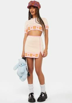 Another Girl Daisy Border Polo Crop Top Button Up Shirt