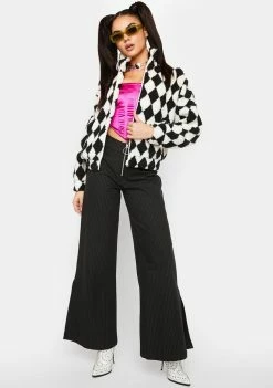 Pretty Garbage Checkered Faux Shearling Jacket Outerwear