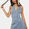 Another Girl Denim Swirl Halter Mini Dress Sundress